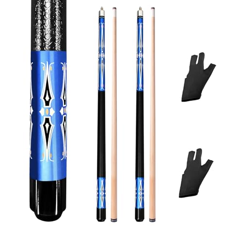 RAYNA GAMES Billard Queue, Pool Queues Satz 2 Pool 58" Queue Sticks, Billardqueue mit Edelstahl Gelenk Erwachsene Kanadischer Ahornholz Pool Cues für Billiard Cue für Billard Enthusiasten (Blau)