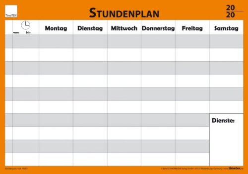 TimeTex Wand-Stundenplan mit Stift + Clip - laminiert - 70 x 100 cm - Wandplaner - Stundenplan-Wandplaner- 10762