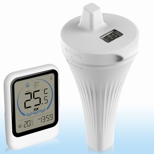 Warmfay Funk Pool Thermometer, IP68 Wasserdicht Digitales Poolthermometer mit LCD-Anzeige, Leicht Ablesbar, Schwimmend Wasserthermometer für Pool, Whirlpool und Aquarium