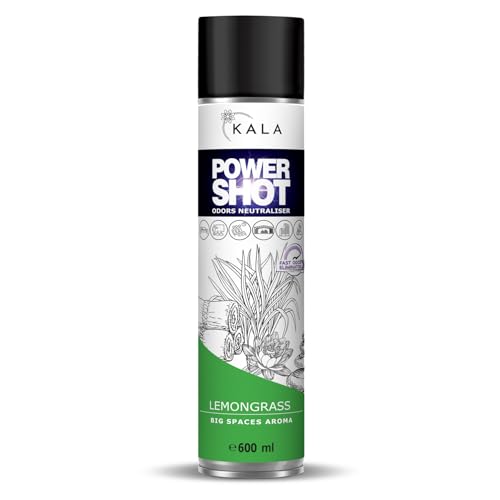 KALA - Geruchsneutralisierer für Räume POWER SHOT, Geruchsentferner für Große Flächen ca. 200 m3, Lufterfrischer mit Aktiver Neutralisator für alle Räume - Duft Lemon Grass, 600 ml