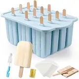 Eisformen Silikon,MEETRUE 13 Eis am Stiel Formen Silikon Eisformen Wiederverwendbar Popsicle Formen Leicht zu lösende BPA-freie Eis-Pop-Hersteller für Kinder und Erwachsene Eisformen DIY Popsicle,Blau