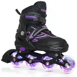 LOKJIJI Einstellbare Inline-Skates für Kinder Mädchen Jungen Kinder Anfänger, Inline Skates für Kinder und Jugendliche für drinnen draußen Sport Schwarz & Violett (Medium)