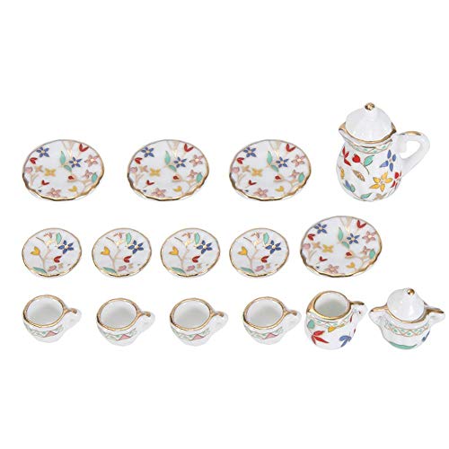 1:12 Puppenhaus Zubehör, 15 stücke Mini Porzellan Blume Teetasse Set Puppenhaus Dekor Küche Miniatur Simulation Möbel Set Modell für Jungen Mädchen Puppenhäuser(Krawatte 3)