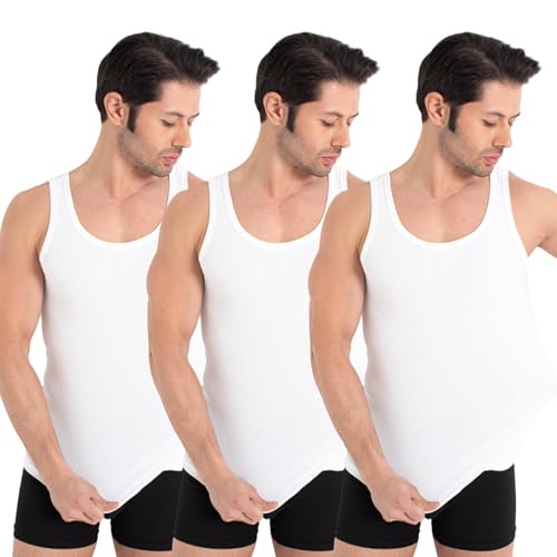 UNDEREA 3er Pack Herren Tank Top Classic Unterhemd - gekämmte Feinripp 100% Baumwolle, XL, 3X Weiss