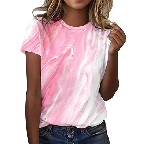 CGGMVCG Grafik-T-Shirts für Frauen, Vintage, Damen, Frühling, Sommer, Marmor, Bedruckt, kurzärmelig, Rundhalsausschnitt, T-Shirts für Damen, modisch, Pink, Mittel