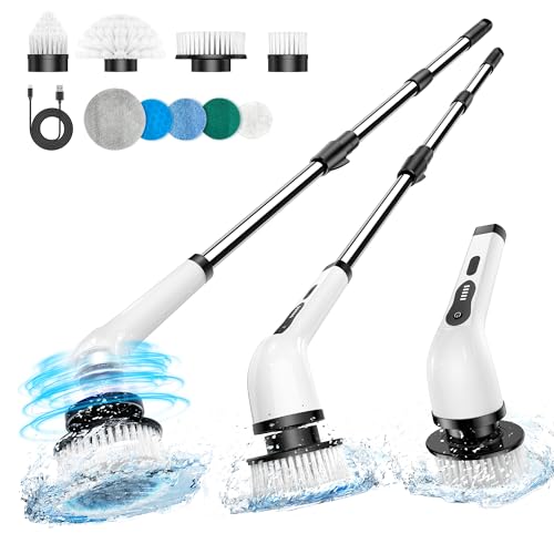 Elektrische Reinigungsbürste, Neues Spin Scrubber mit 9 Austauschbaren Bürstenköpfen, Verstellbarem Verlängerungsgriff, 3 Einstellgeschwindigkeiten für Badezimmer, Küche, Auto, Fußboden
