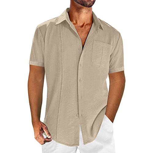 Generisch Herren Hemd Kurzarm Sommer Freizeithemd Regular Fit Casual Strand Shirts Herren Hemd Kurzarm Button-Down-Kragen Weiß Geeignet für Frühling und Sommer