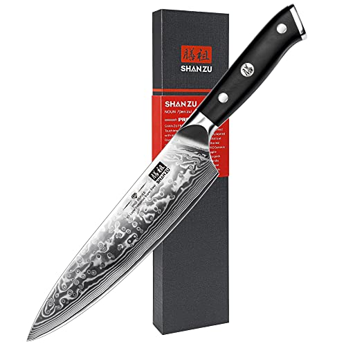 SHAN ZU Damastmesser Kochmesser 67 Schichten Damaststahl Küchenmesser mit G10 Griff 20CM - PRO Series