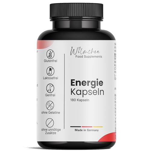 Energiekapseln - Komplex aus 18 Wirkstoffen für Energie & Vitalität - ohne unerwünschte Zusätze - Nahrungsergänzung bei Müdigkeit & Erschöpfung - 180 Kapseln - 3 Monatsvorrat