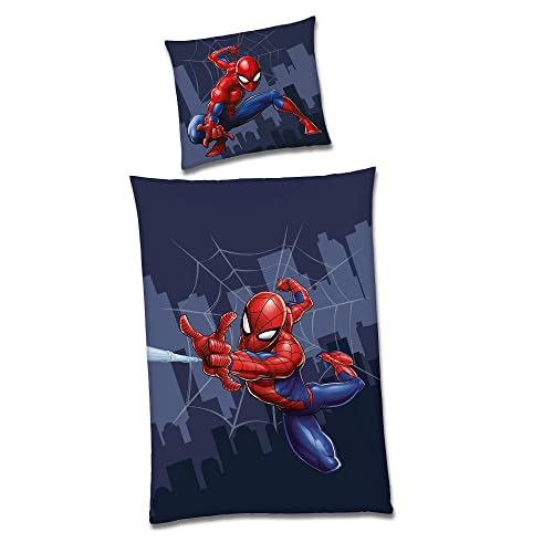 Spiderman Wende Bettwäsche Set · 135x200 80x80 cm aus 100% Baumwolle · Kinderbettwäsche für Mädchen und Jungen