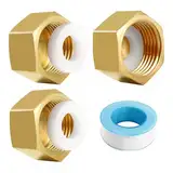 Lyeteung 3 Stücke G3/8 Messing Kappe Innengewinde, Messing Rohrkappe Endkappe, Gewindekappe Messing Schlauchkappen Sechskant, mit Schlauchunterlegscheiben and Rohmaterialband