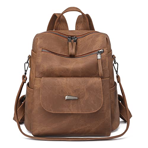 Puwuzixi Frauen Rucksack Wasserdicht Anti-Diebstahl Leichtgewicht PU Mode Reisen Mehrzweck Cabrio Geldbörse Umhängetasche Handtasche Rucksack（Caramel）