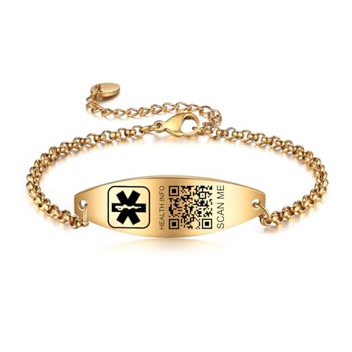 Theluckytag Verbessertes QR-Code-Armband für Damen, medizinisches Notfall-Armband, Sterlingsilber, 17,8 cm, kubanisches Kettenglied – mehr Platz sparen und ändern Sie medizinische