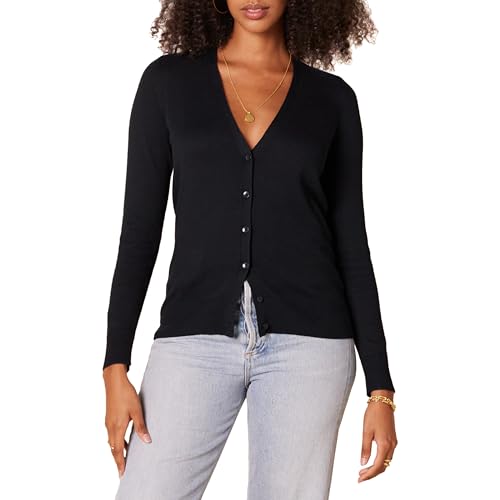 Amazon Essentials Damen Leichter Cardigan mit V-Ausschnitt (in Übergröße erhältlich), Schwarz, M