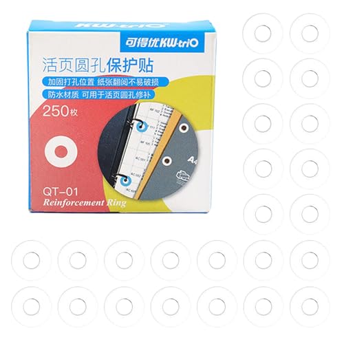 Packung mit 250 Lochverstärkern, Selbstklebende Verstärkungsringe, Lochverstärker, 15mm Aufkleber Papier, Papierring Lochverstärker für lose Blätter, Seitenverstärkungsaufkleber für Büro, Schule