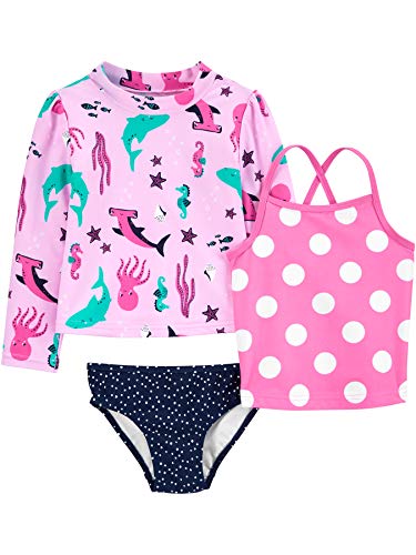 Simple Joys by Carter's Baby-Mädchen 3-Piece Assorted Rashguard Rash-Guard-Set, Marineblau Punkte/Rosa Tupfen/Meereswelt, 3 Jahre