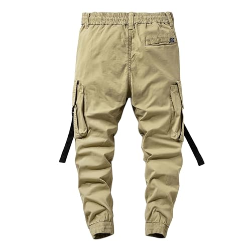 Freizeitstoff Herren Hose Schwarz Cargo Schlafanzug Hosen Kariert Männer Frühling Outdoor Bundle Füße Jugend Freizeit Einfarbig Cargo Hosen Windfeste Hose Herren Anzughose Herren Slim (Khaki, 30)