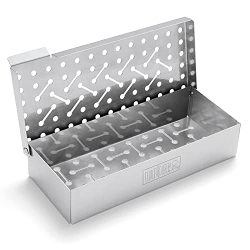 Weber Räucherbox (24 x 12 x 5cm), aus langlebigen Edelstahl, mit Lüftungschlitzen, einfaches befüllen von Räucherchips, passend perfekt für Gas Grills, Smoken, Räuchern - Silber (7576)