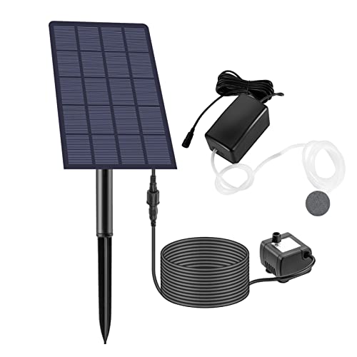 Solar Luftpumpe Teich, 2.5W Teichpumpe Solar Sauerstoffpumpe für Teich Outdoor Gartenteich Fischteich, Aquarium Belüfter Solar, Belüfterpumpe Aquarium, mit Luftschläuche & Luftblasensteinen & Erdspieß