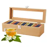 Teebox mit 5 Fächern, 30 * 10 * 9cm Küchenorganizer Teebox Teebeutel Aufbewahrung mit Klappbarer Deckel und Acryglas Sichtfenster Teebeutelbox Teebeutel Organizer für Tee, Kaffee (Lackfarbe)