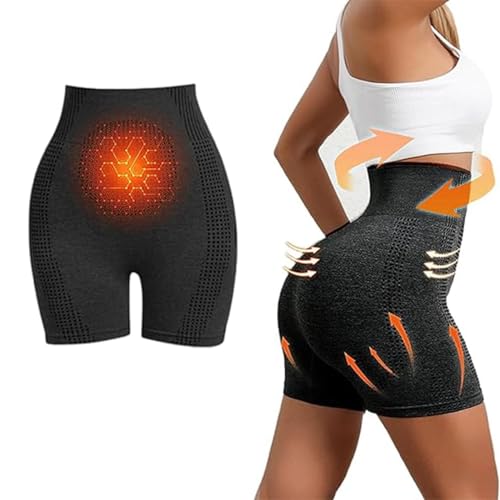 Generisch Mikrovibrationsmassage-Formungs-Shorts, Mikrovibrationsmassagemodul, Eisenfaserreparatur-Shorting-Shorts, Sport Shapewear Shorts,Mid-Taist-Körpershaps-Shorts (Black,L)