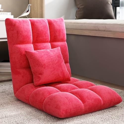 GIZNXBA Bodenstuhl Faltbar Mit 6 Verstellbaren Positionen, Bodensessel Gaming, Faltbarer Bodenspielstuhl Mit Kissen, Faules Sofa Meditationsstuhl Fensterstuhl Für Wohnzimmer(/Red)