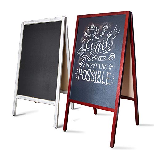 MoB Kundenstopper Outdoor wetterfest Plakatständer, Werbeaufsteller, Werbetafel für Aussen beschreibare Kreidetafel für Gastro doppelseitig mit braun Holzrahmen 101,5x50,8x5,5 cm