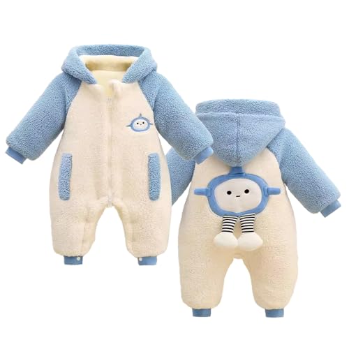WYTbaby Baby Overall Winter Fleece Neugeborene Baby Schneeanzug Dick Warm Romper mit Kapuze Cartoon Muster für Jungen Mädchen 3-6 Monate