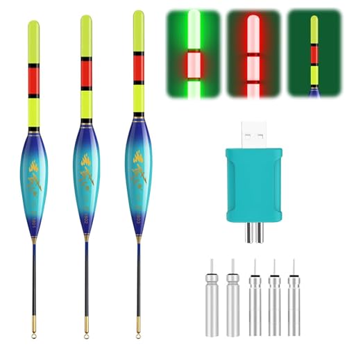DAZZTIME Angelposen,3 Stück Led Posen Angeln,Schwimmer Angeln,Posen Angeln Set,Angeln Pose,Angel Zubehör,Posen Angeln Mit Gravity Sensing,Fishing Posen Set,Angeln Am See,Fluss Oder Teich