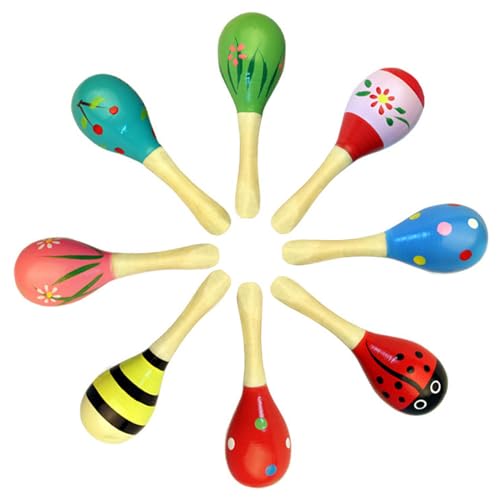 8 Stück Maracas, Holz Rassel für Musikunterricht Professionelle, Rassel Musikinstrument Rasseln für Hochzeitsgeschenke, Holzrassel für Musikalische Früherziehung