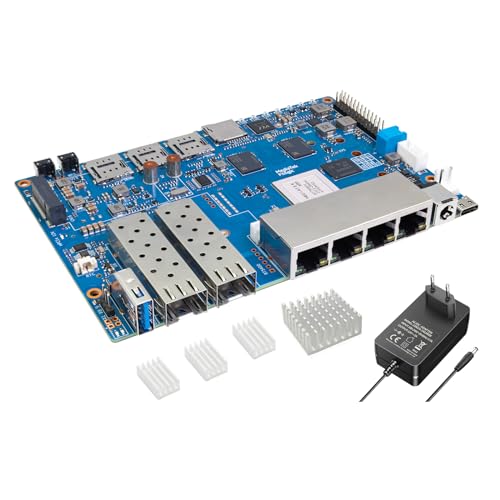 Banana Pi BPI-R4 WiFi 7 Router Entwicklungsboard, mit MediaTek MT7988A Chip, 4GB RAM und 8G eMMC onboard, 2X 10Gbe SFP Slot, 4X Gbe Netzwerkanschluss (Grundausstattung)