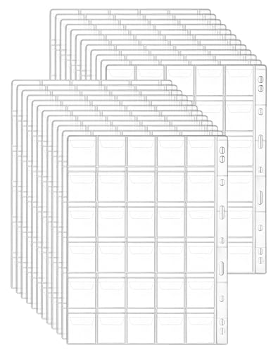 QWORK® 12 Blatt Münzsammlungsseiten, Münztasche für Münzalbum, 9-Loch, 30 Fächer, 35 x 35 mm