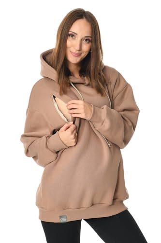 MijaCulture Umstandsmode Oversize 2in1 Stillpullover & Umstandspullover Stilltop Stillpulli Naomi M016 (DE/NL/SE/PL, Alphanumerisch, L, XL, Regular, Regular, Dunkelbeige)