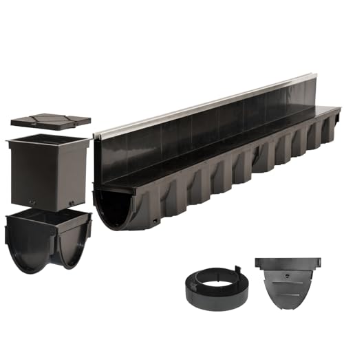 VERDONE Schlitzrinne Entwässerungsrinne Abflussrinne Ablaufrinne aussen Terrassenrinne Alukante Bodenrinne B125 KG Rohr Hofablauf (10x Rinne 1m)