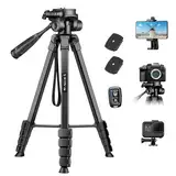 Victiv Neues Kamera Handy Stativ, 172cm Tragbares Camera Tripod, Aluminium Dreibein Stativ mit Abnehmbar 3-Wege-Kopf for für DSLR Canon Nikon Sony Action Kamera, Fotostativ für iPhone Smartphone