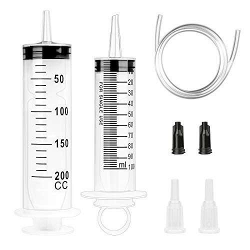 2 Stücke Spritze 100+200ml Spritze mit Schlauch Dosierspritze Ölspritze Plastikspritzey für den Flüssigkeitstransfer Spritzen für Experimente…