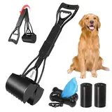 DONJIM Faltbarer Hundekotschaufel, 60cm Langer Griff Dog Pooper Scooper, Tragbare Hundekotsammler mit Abfallbeuteln und Spender, Großer Kapazität Schaufel zur Entfernung von Tierabfällen