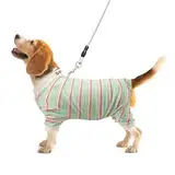 Sahunfri Hunde-Pyjama für mittelgroße und kleine Hunde, warmer weicher Katzenpullover zum Schlafen, Einteiler mit Leine, D-Ring (Grün, L)