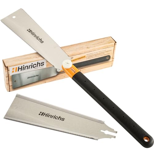 Hinrichs Ryoba-Säge Typ Japansäge 25 cm - Holzsäge aus Karbonstahl - Doppelseitige Säge für Holz & Kunststoff - Zugsäge – Feine Säge Holz - Set inkl Wechsel-Sägeblatt - Handsäge im japanischen Stil