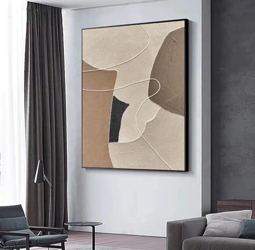 ZHAOLIN Beige-braunes Wabi-Sabi-Wandbild, abstraktes Ölgemälde auf Leinwand, neutrale große Wanddekoration, Boho-Struktur, für den Eingangsbereich, Heimdekoration, 80 x 110 cm, rahmenlos