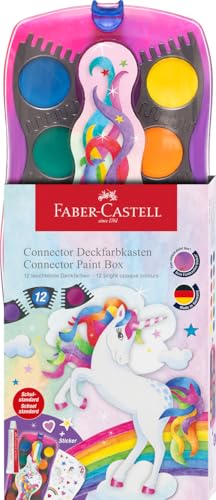 FABER-CASTELL 125035 - Wasserfarbkasten Connector Einhorn mit 12 Farben inkl. Deckweiß Tube und Aufkleber