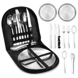 penobon Camping Geschirr Set für 2 Personen, 10 Stück Tragbars Campingbesteck Set aus Edelstahl für Camping, Picknick, Reisen