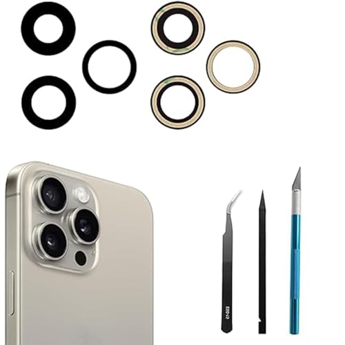 3 Stück 15 Pro Rückkamera-Glaslinse Ersatz für iPhone 15 Pro Back Rück Kamera Glas Linse Ersatz mit Reparatur-Werkzeug-Kit, Kratzfest und wasserdicht