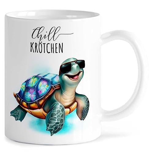 MeLifestyle Kaffeetasse Tasse - Chill Krötchen Schildkröte Chillkröte Geschenk Freundin Arbeitskollege