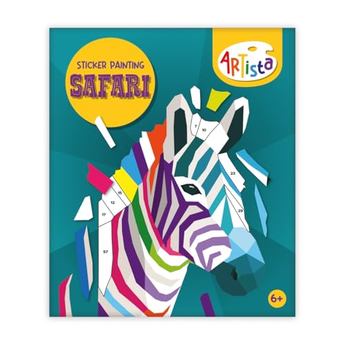 ARTISTA 9342966 Sticker-Painting-Buch Safari, Stickern-nach-Zahlen, 6 Motivvorlagen inkl. Aufkleber, Mosaik Stickerbuch, Bastelset für Kinder ab 6 Jahren