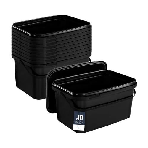 BenBow Rechteckiger Eimer mit Deckel 10x 5l schwarz - lebensmittelecht, stapelbare Kunststoffbox mit Henkel - luftdicht, auslaufsicher, geruchsneutral, ideal für Haushalt und Gewerbe - leer