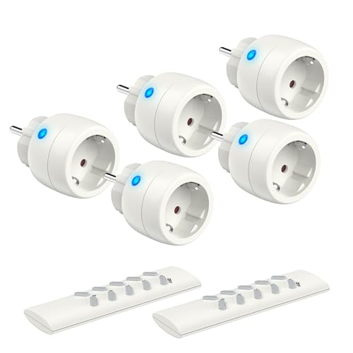 UCOMEN Funksteckdosen mit Fernbedienung, 5er Steckdosen mit 2er Fernbedienung, 2300W Funksteckdosen Set Reichweite 30m, Funkschalter Set Selbstlern-Funktion für Haushaltsgeräte, Weiß