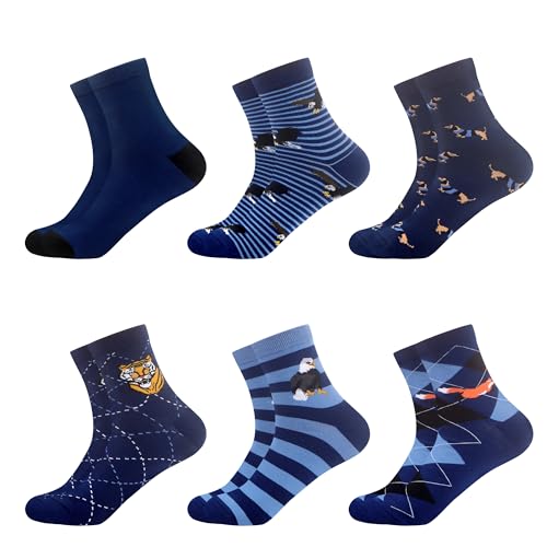 WeciBor Herren Business Quarter Socken，6er Pack Blaue Tier Geometrisch Motiv，43-46