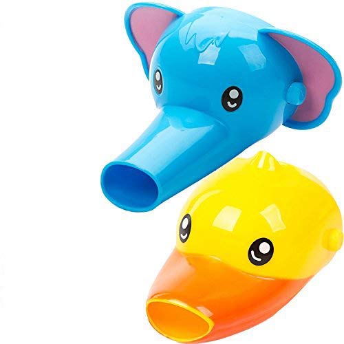 YIQI Wasserhahn Erweiterung für Kinder - Set mit 2 Tieren Wasserhahn Erweiterung für Waschbecken Wasserhähne - Handwäsche für Babys, Kleinkinder & Kinder (Elefant und Ente)