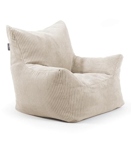 mokebo Kindersessel aus Cord 'Der Pausenheld', Sitzsack Kinder, Kindersitzsack, Bodenkissen, Lesesessel, Sitzkissen oder Sessel für Kinder, Sitzsack Cord mit Füllung in Beige